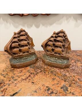 Vintage Bookends Depict the "Old Ironsides" USS Constitution Ship